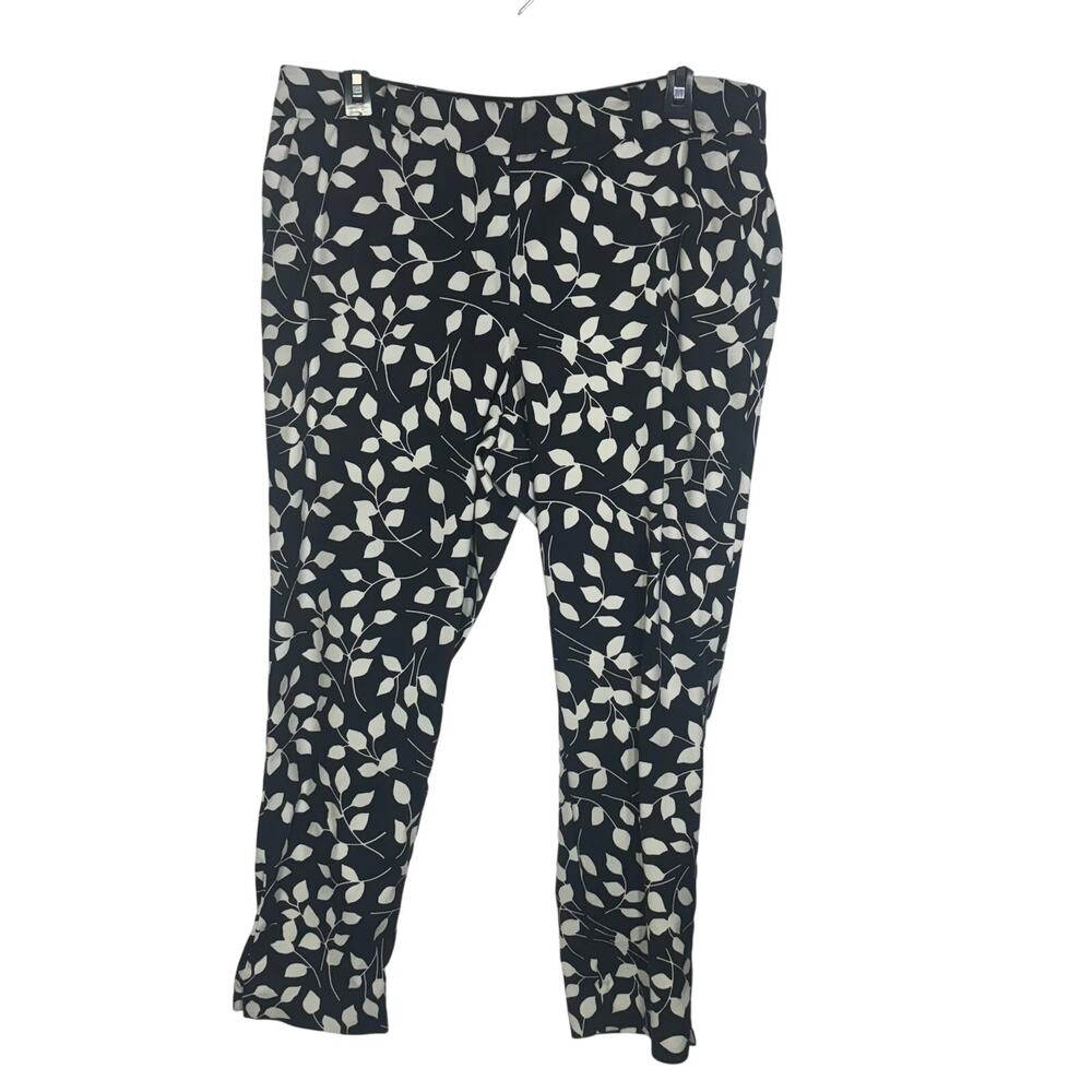Talbots Hampshire Ankle Pants 12P Curvy Black White Leaf Print Stretch Slim